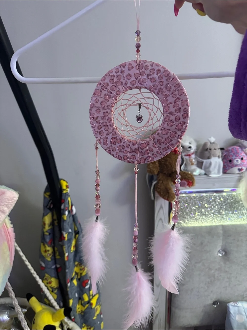 Pink Dreamcatcher Wall Hanging with Feather Accents - Kids Toys